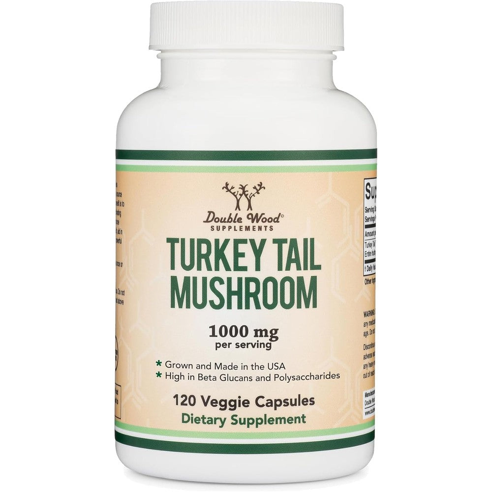 Double Wood Supplements Turkey Tail Mushroom Extract 120 capsules front view bottle for natural immune support