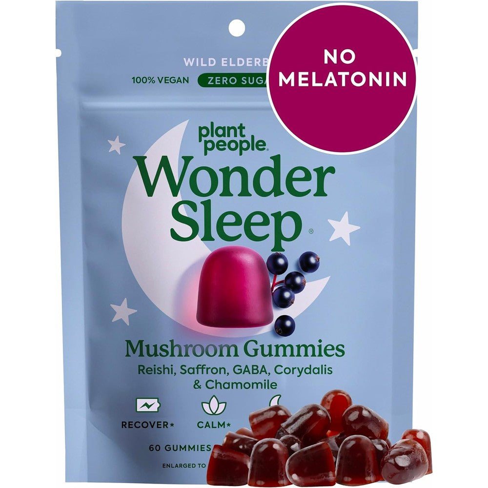 Plant People WonderSleep Mushroom Gummies front view of resealable pouch packaging