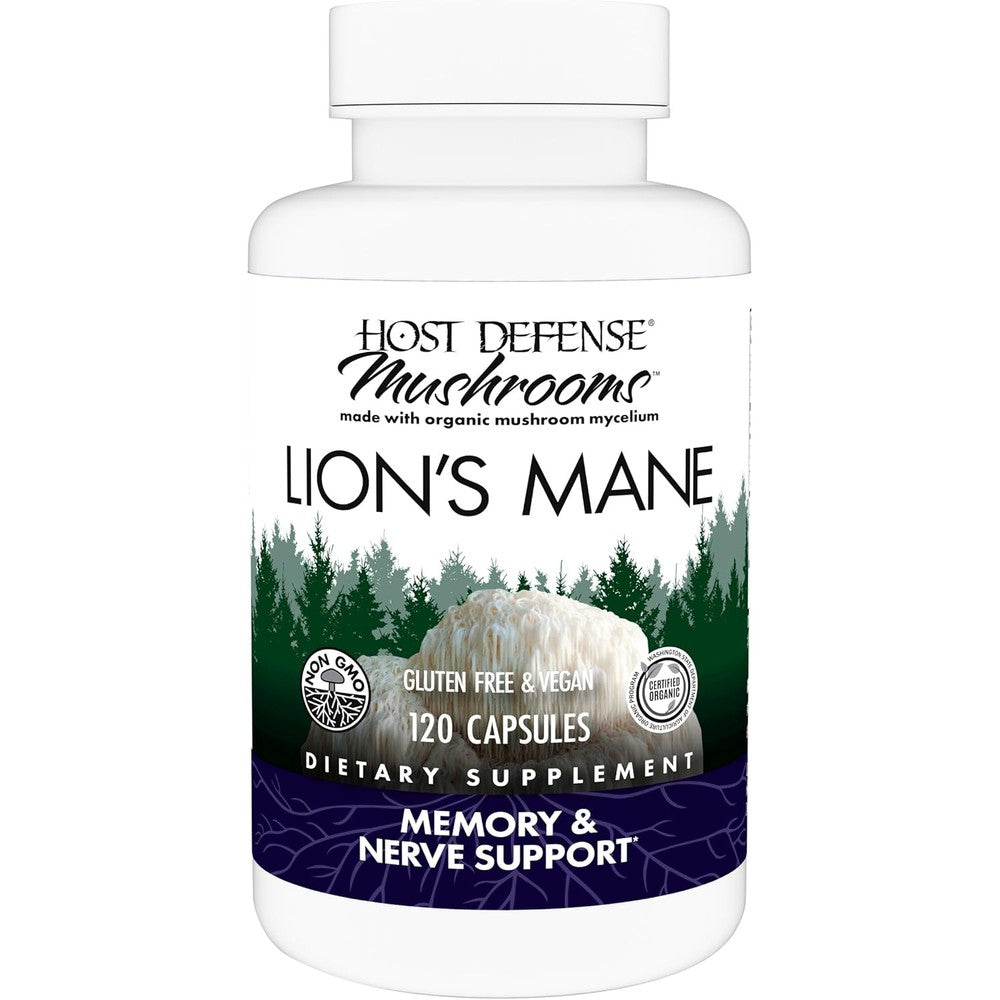 Host Defense Lion's Mane 120 Capsules front view bottle for premium brain health support