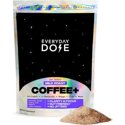 Everyday Dose Premium Adaptogenic Mushroom Coffee pouch front view for morning wellness routines.