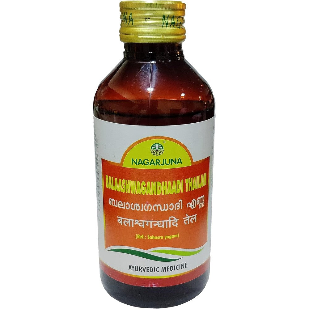 Nagarjuna Kerala Balaashwagandhaadi Thailam pack of six front view showcasing authentic Ayurvedic muscle oil branding.