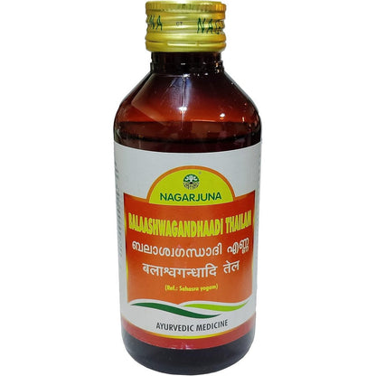 Nagarjuna Kerala Balaashwagandhaadi Thailam pack of six front view showcasing authentic Ayurvedic muscle oil branding.