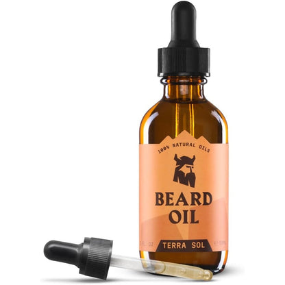 Striking Viking beard oil front view bottle for grooming