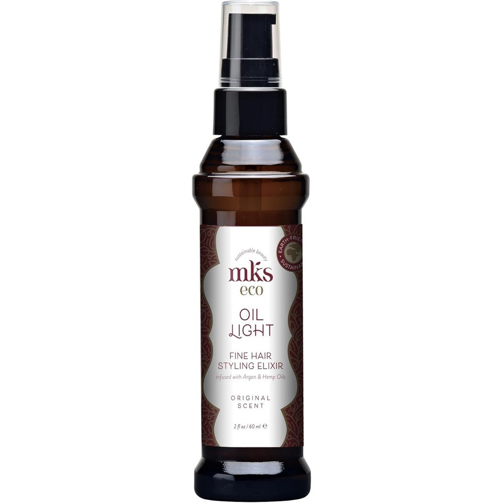Earthly Body MKS eco Oil Light hair styling elixir front view bottle for fine hair frizz control