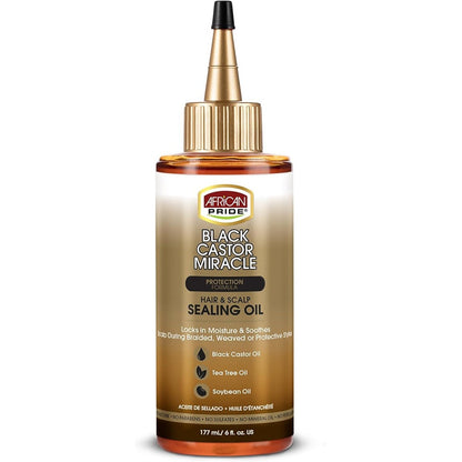 African Pride Black Castor Miracle Hair And Scalp Sealing Oil front view for moisture locking