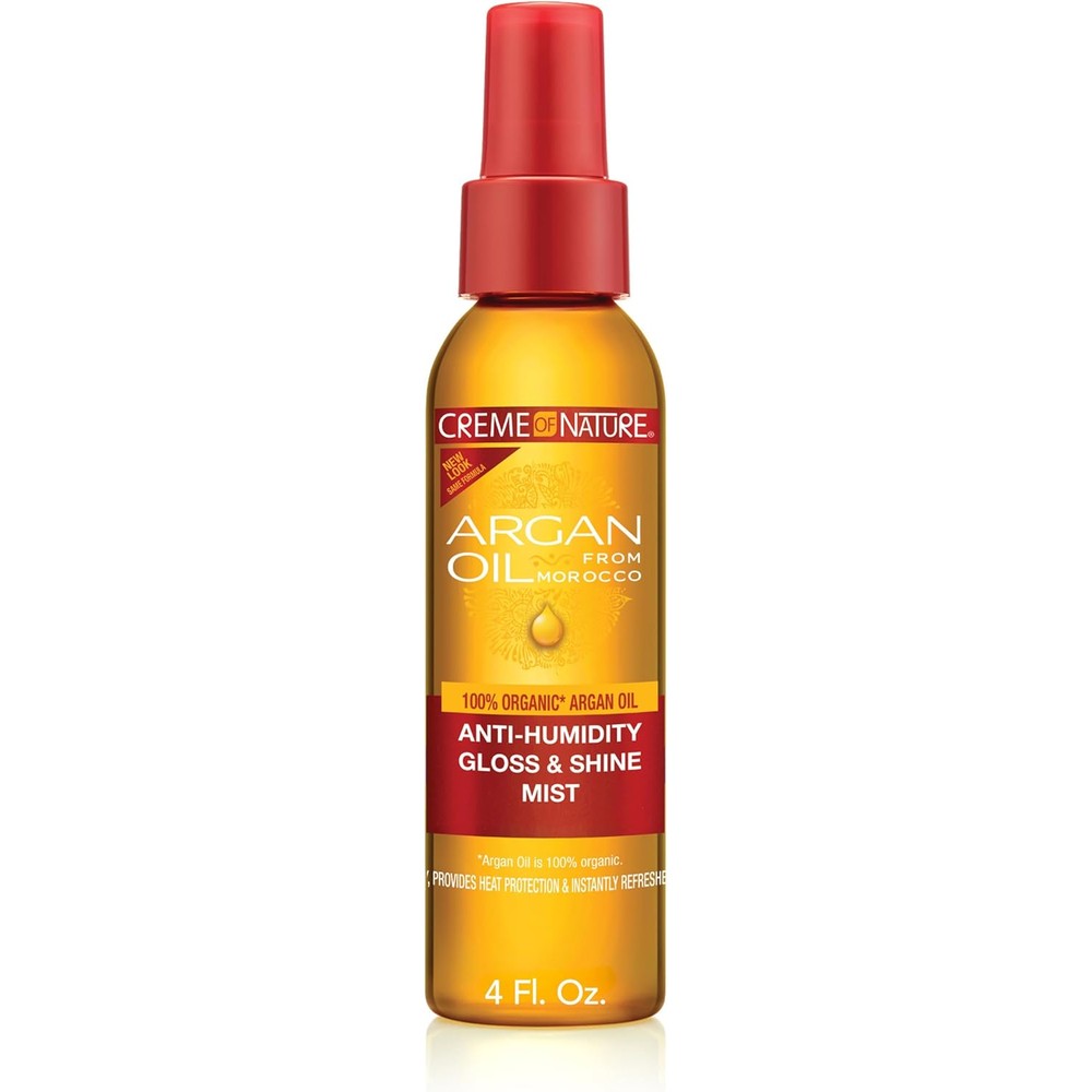 Creme of Nature Anti-Humidity Gloss and Shine Mist front view showing the 4 Ounce bottle packaging
