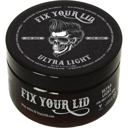Fix Your Lid Ultra Light Pomade front view showcasing the 3.75 ounce tub.