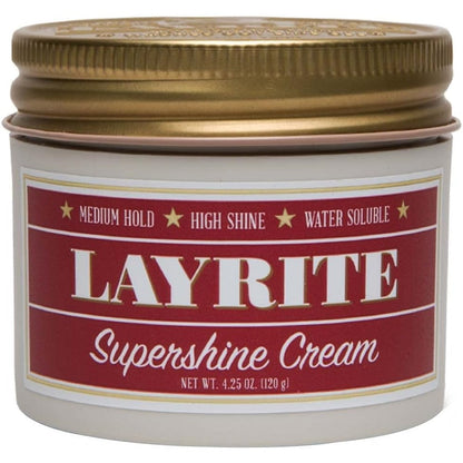 Layrite Supershine Cream 4.25 Ounce jar front view high shine men's pomade