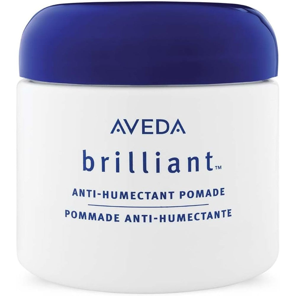 Aveda Brilliant Anti Humectant Pomade front view of jar for anti frizz hair styling