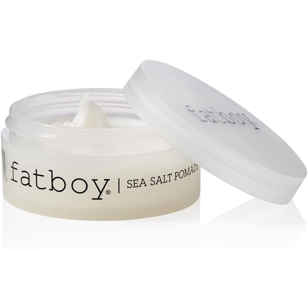 Fatboy Sea Salt Hair Pomade front view container for lightweight beachy texture hair styling cream.