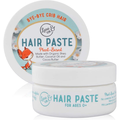 Lane And Co Hair Paste front view of the two ounce tub showing natural ingredients for baby styling