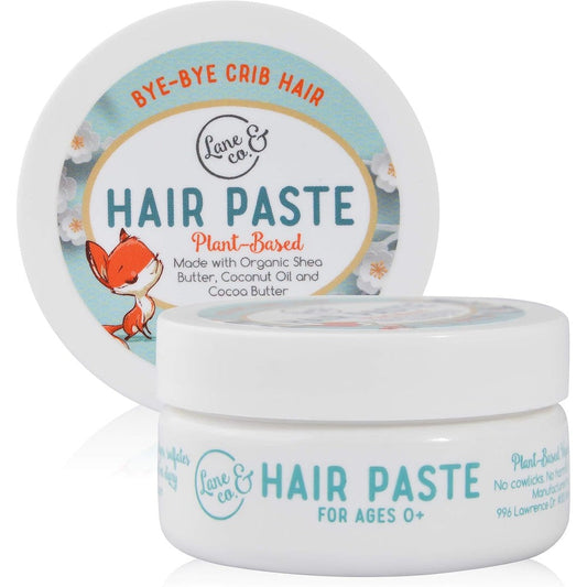 Lane And Co Hair Paste front view of the two ounce tub showing natural ingredients for baby styling