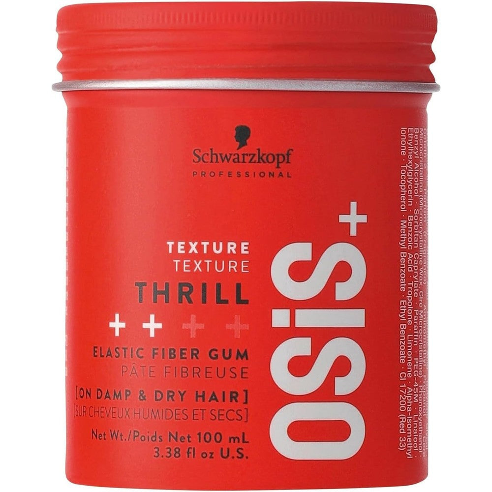 Schwarzkopf Professional OSiS Thrill Texture Fiber Gum front view showcasing red tub packaging