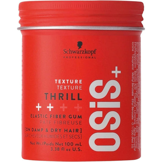 Schwarzkopf Professional OSiS Thrill Texture Fiber Gum front view showcasing red tub packaging