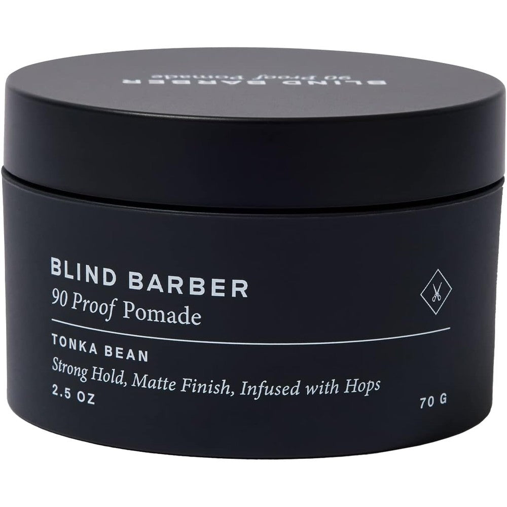 Blind Barber 90 Proof Hair Pomade front view jar showcasing strong hold matte finish label
