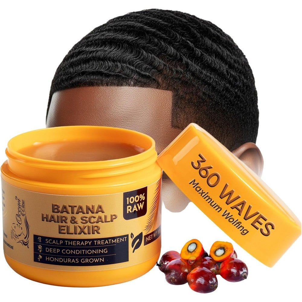 Ocean View Deep Waves Pomade front view of four ounce yellow jar premium wave grease for men