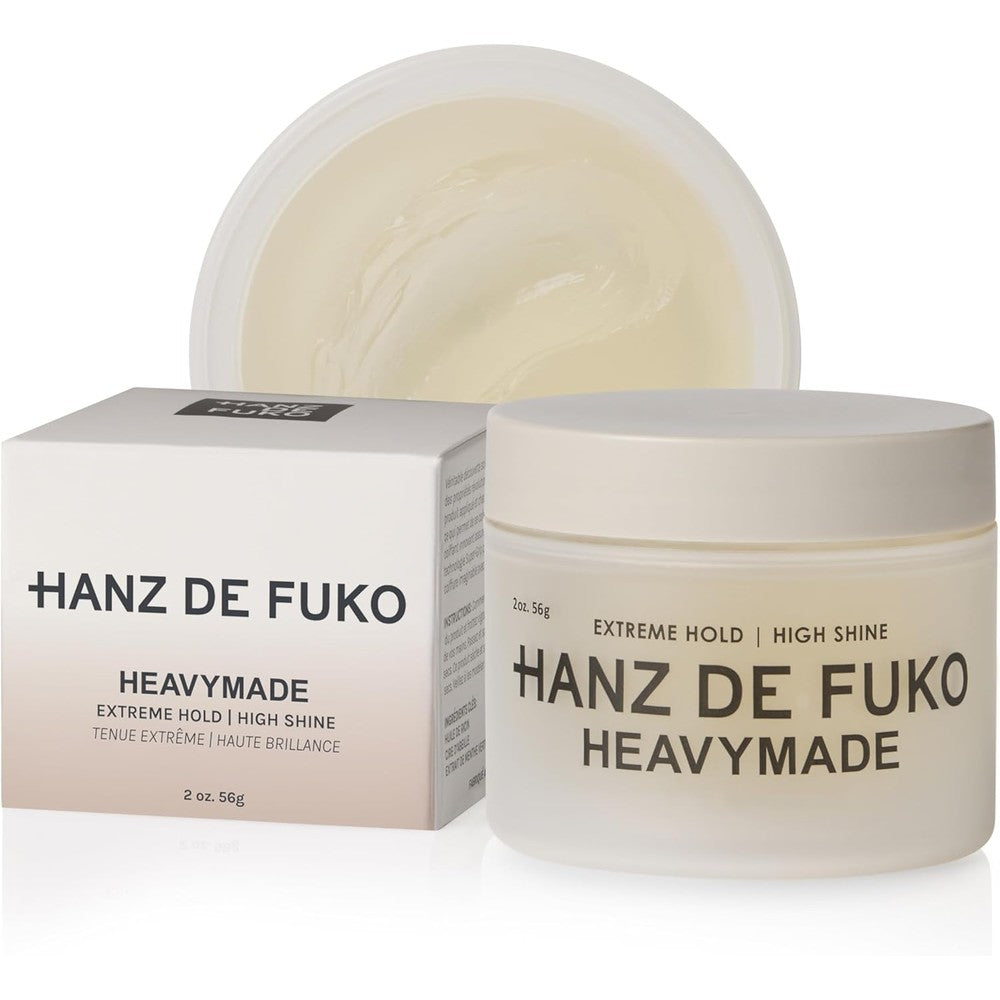 Hanz de Fuko Heavymade pomade container front view for extreme hold hair styling