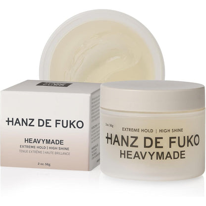 Hanz de Fuko Heavymade pomade container front view for extreme hold hair styling