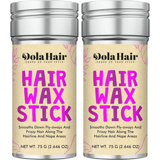 Dolahair Hair Wax Stick 2 Pack front view showing the packaging and twist up styling wax for flyaway control.