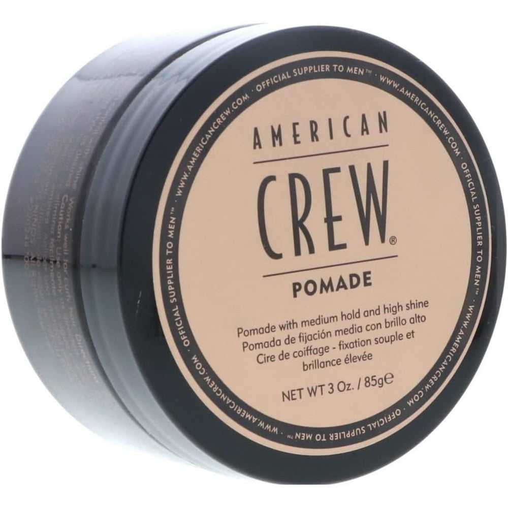 American Crew Mens Hair Pomade front view showing three ounce jar packaging for premium styling