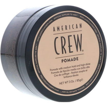 American Crew Mens Hair Pomade front view showing three ounce jar packaging for premium styling