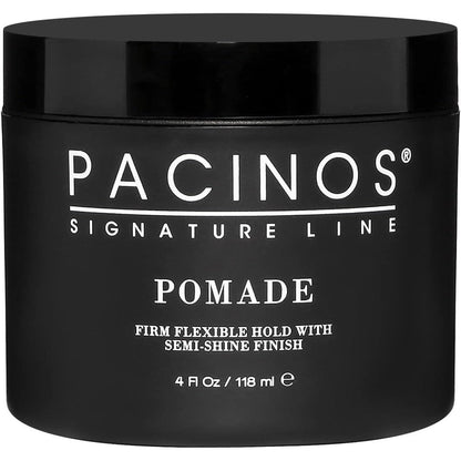 Pacinos Signature Line Pomade 4 Ounce tub front view showcasing premium hair styling gel packaging