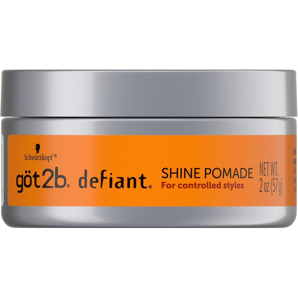 Got2B Defiant Shine Pomade front view of two fluid ounce container for premium hair styling.