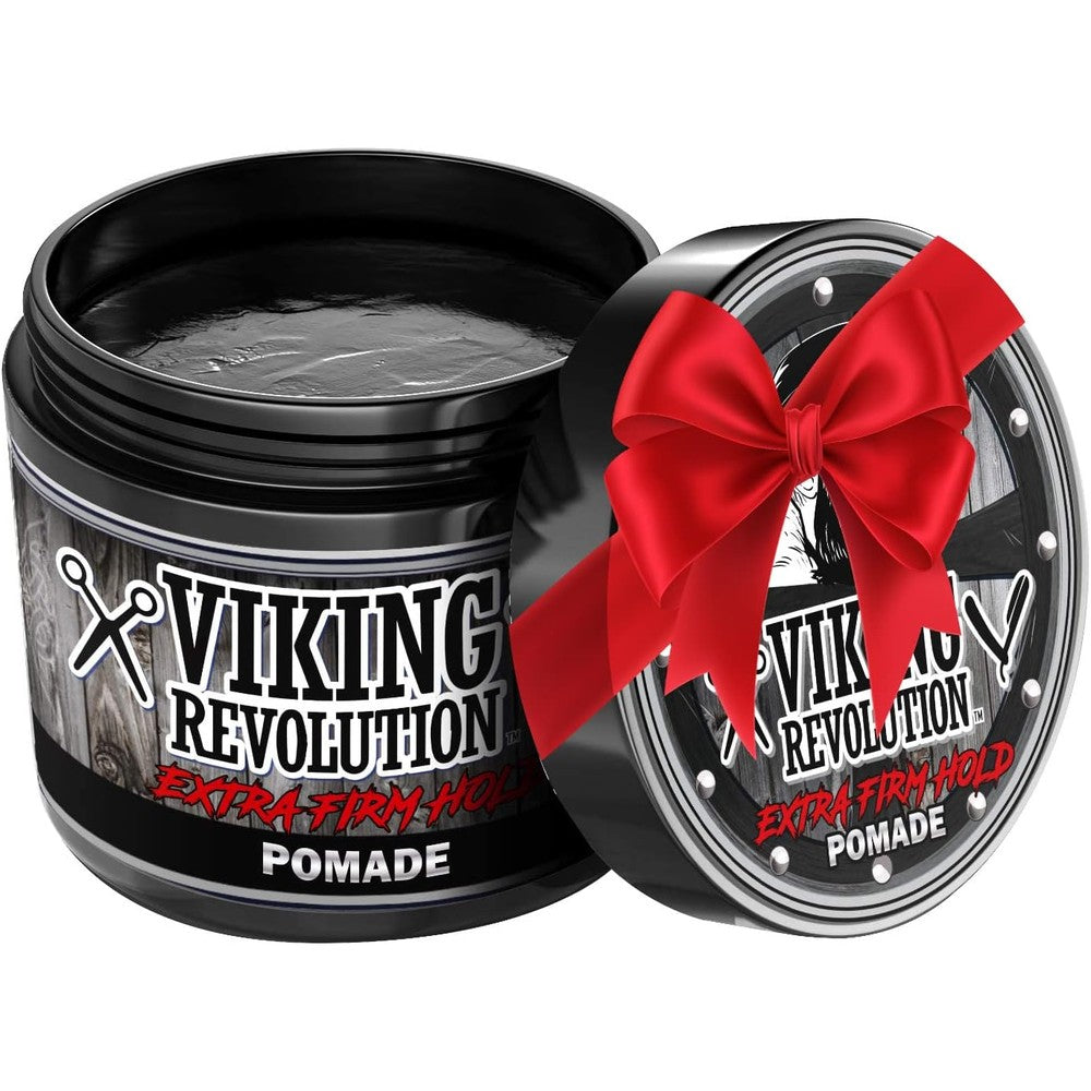 Viking Revolution Extreme Hold Pomade front view container showcasing strong hold branding.