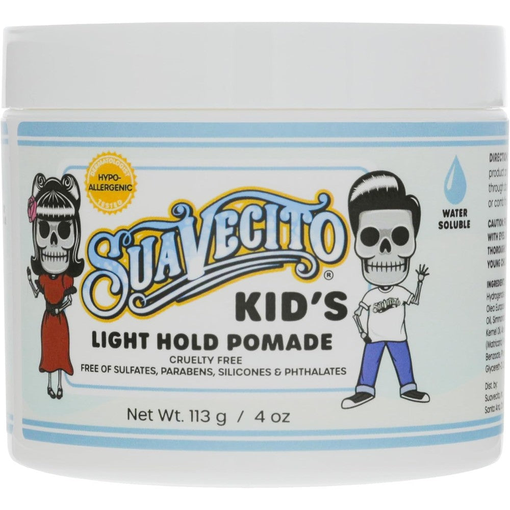 Suavecito Kids Pomade front view showing authentic imported packaging for children hair styling