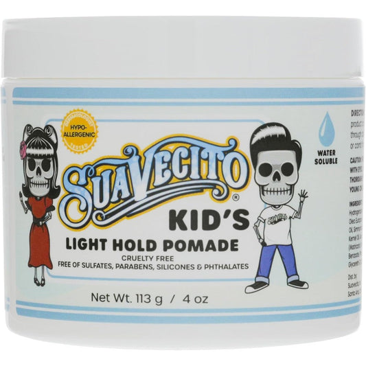 Suavecito Kids Pomade front view showing authentic imported packaging for children hair styling