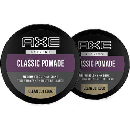 AXE Clean Cut Look Classic Hair Pomade front view twin pack for premium men's hair styling.