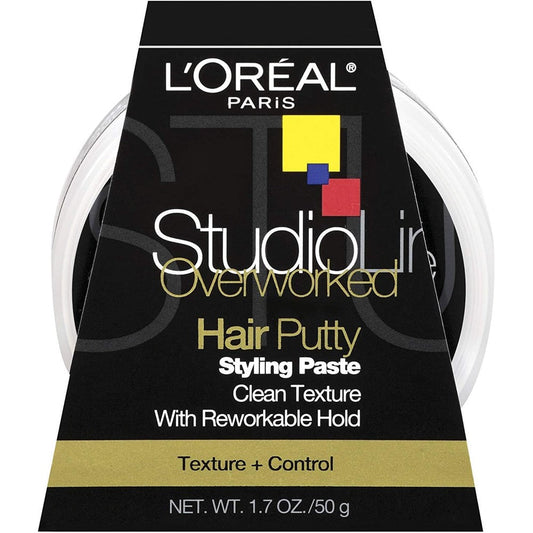 L'Oreal Paris Studio Line Overworked Hair Putty front view premium imported styling wax container