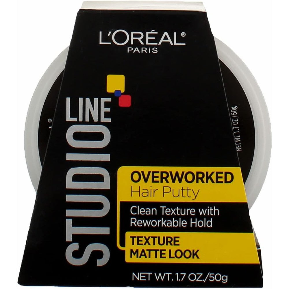 L'Oreal Paris Studio Line Overworked Hair Putty front view container on a clean white background