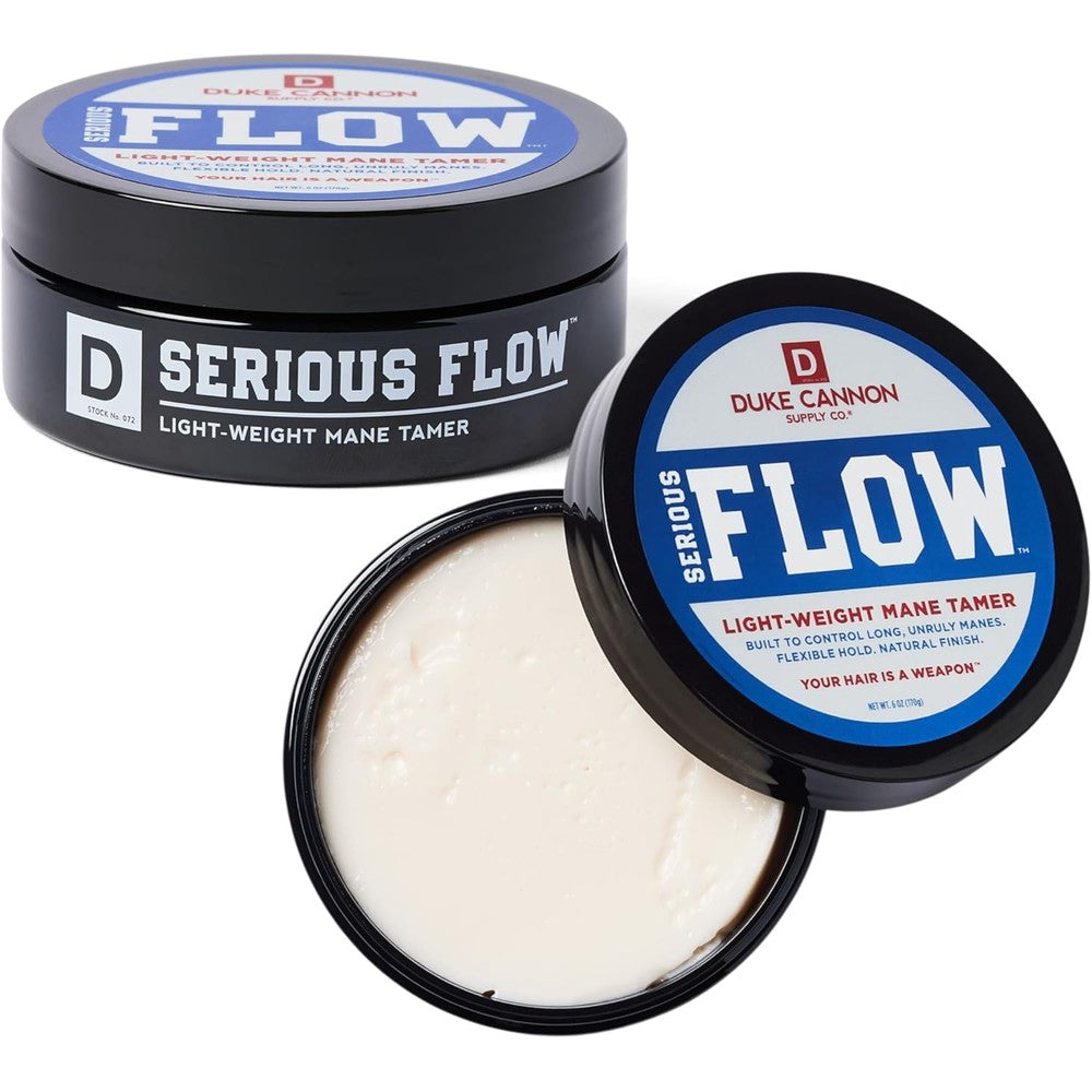 Duke Cannon Serious Flow hair styling putty jar front view
