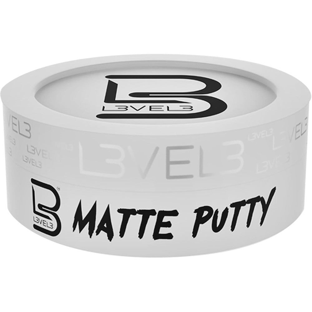 L3 Level 3 Matte Putty jar front view for professional hair styling