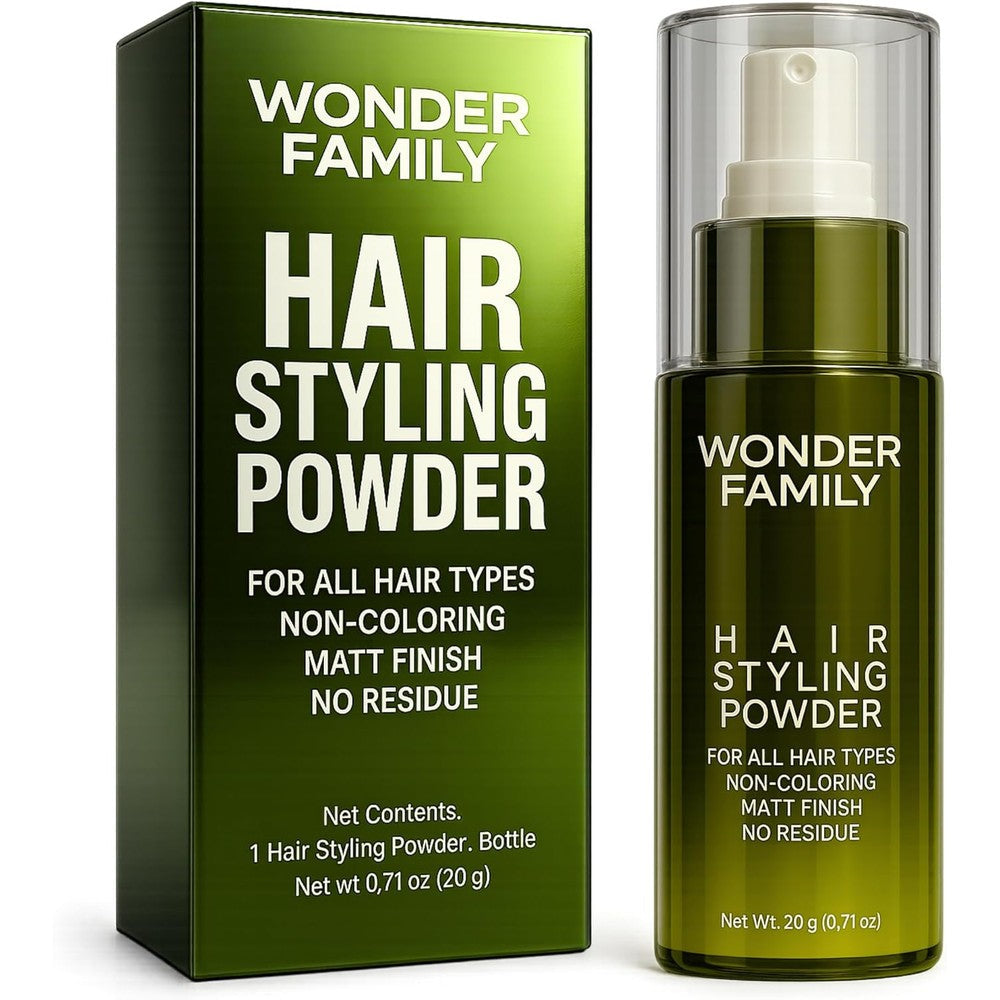 Wonder Family hair styling powder bottle front view