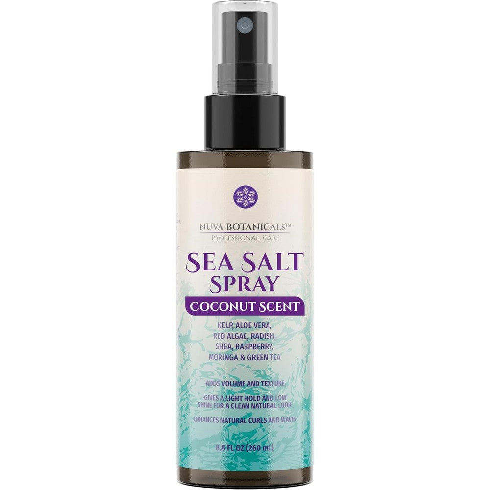 Nuva Botanicals Coconut Sea Salt Hair Texturizing Spray front view bottle.