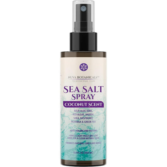 Nuva Botanicals Coconut Sea Salt Hair Texturizing Spray front view bottle.