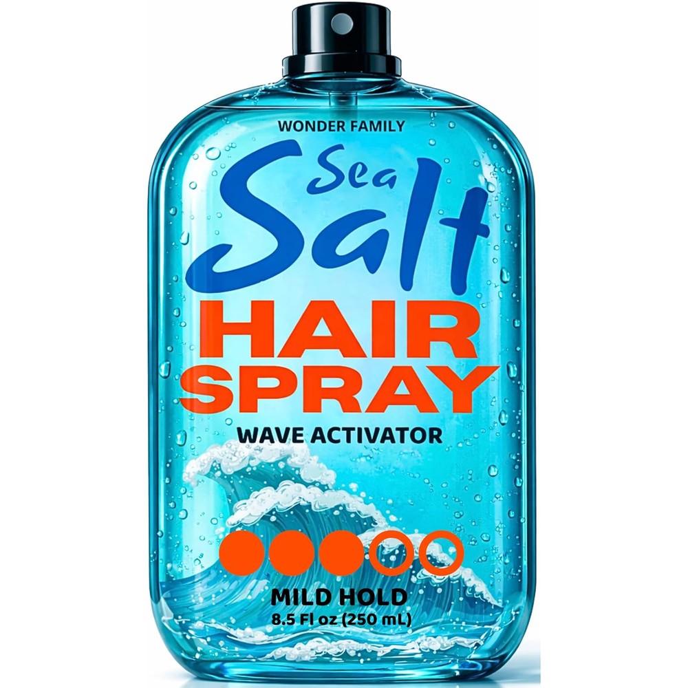 Wonder Family Sea Salt Spray front view bottle for texturizing hair styling.