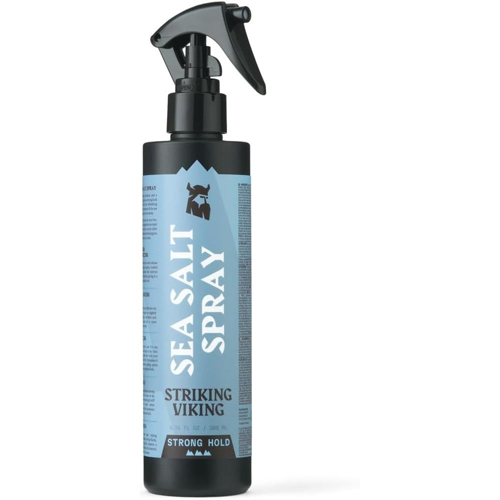 Striking Viking sea salt spray for men front view showing blue ocean scent label
