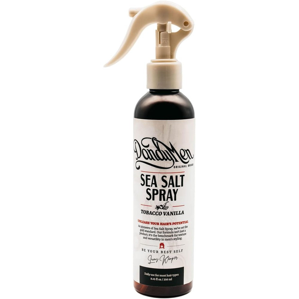 DandyMen Sea Salt Spray front view of the 8.45 ounce bottle showing texturizing hair benefits.
