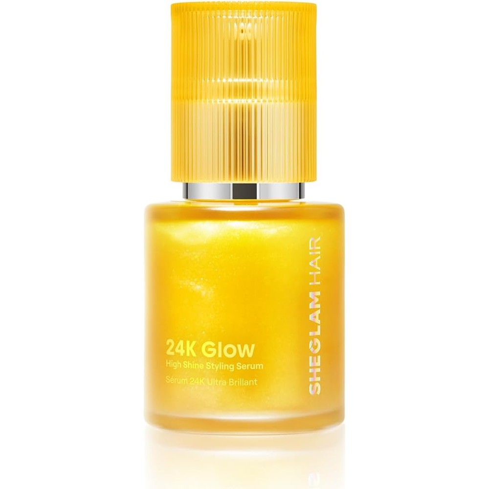 SHEGLAM 24K Glow Hair Oil Serum front view of the 50ml glass bottle showcasing the gold infused formula