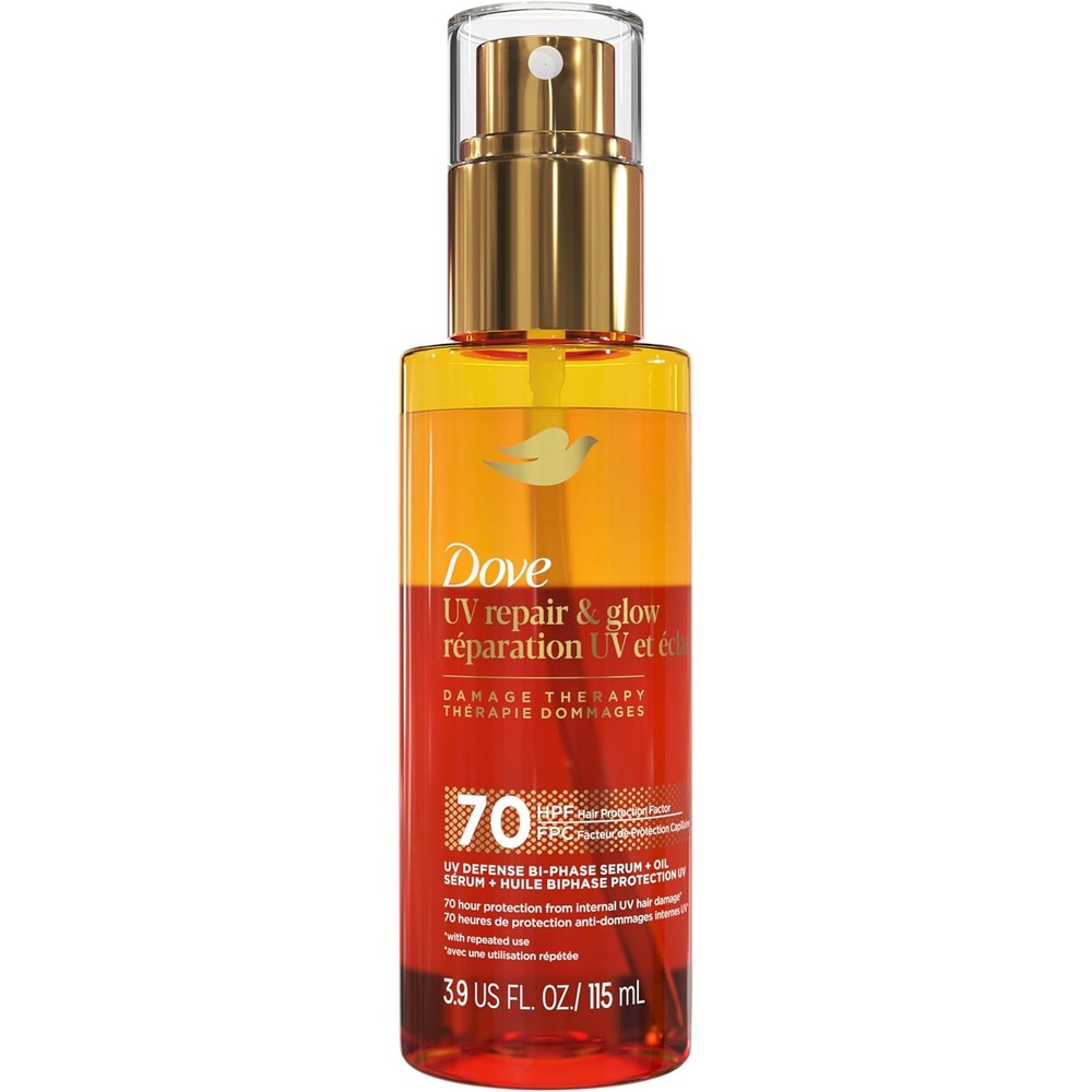 Dove Damage Therapy Defense Bi-Phase Serum Plus Oil front view bottle on plain background