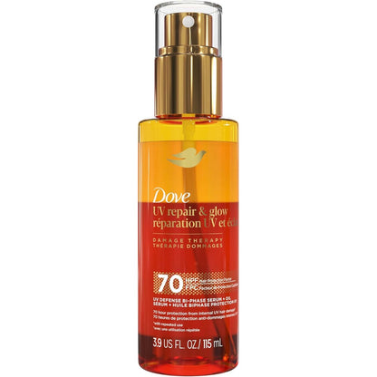 Dove Damage Therapy Defense Bi-Phase Serum Plus Oil front view bottle on plain background