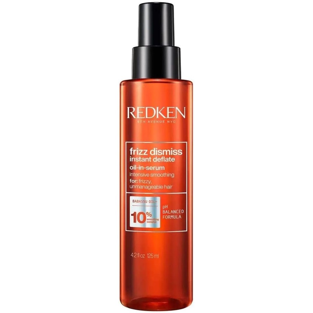 Redken Frizz Dismiss Instant Deflate Oil In Serum front view bottle showing professional anti frizz smoothing treatment