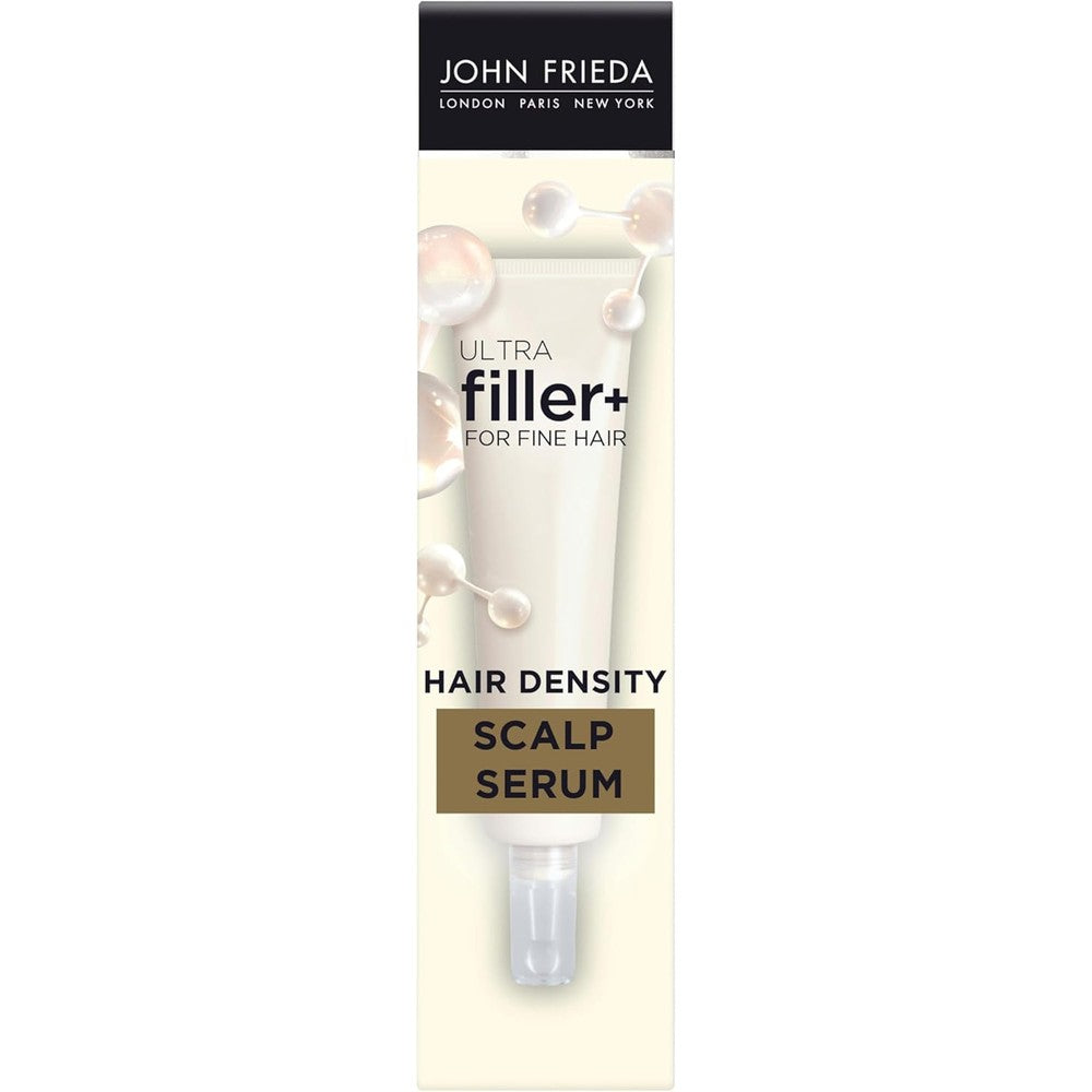 John Frieda ULTRAfiller+ Hair Density Scalp Serum front view bottle for fine hair volumizing treatment