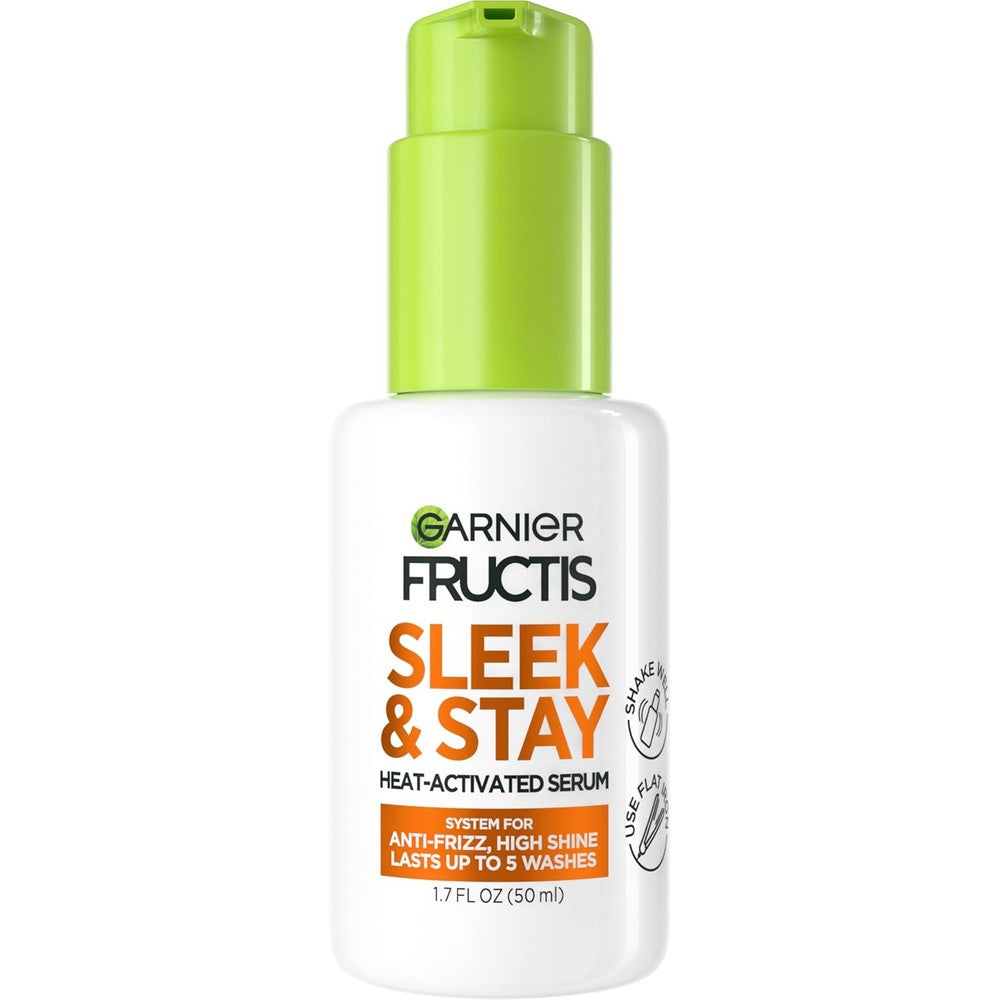 Garnier Fructis Sleek and Stay Hair Serum front view bottle for anti frizz protection