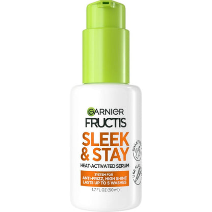Garnier Fructis Sleek and Stay Hair Serum front view bottle for anti frizz protection