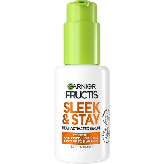 Garnier Fructis Sleek and Stay Hair Serum front view bottle for anti frizz protection