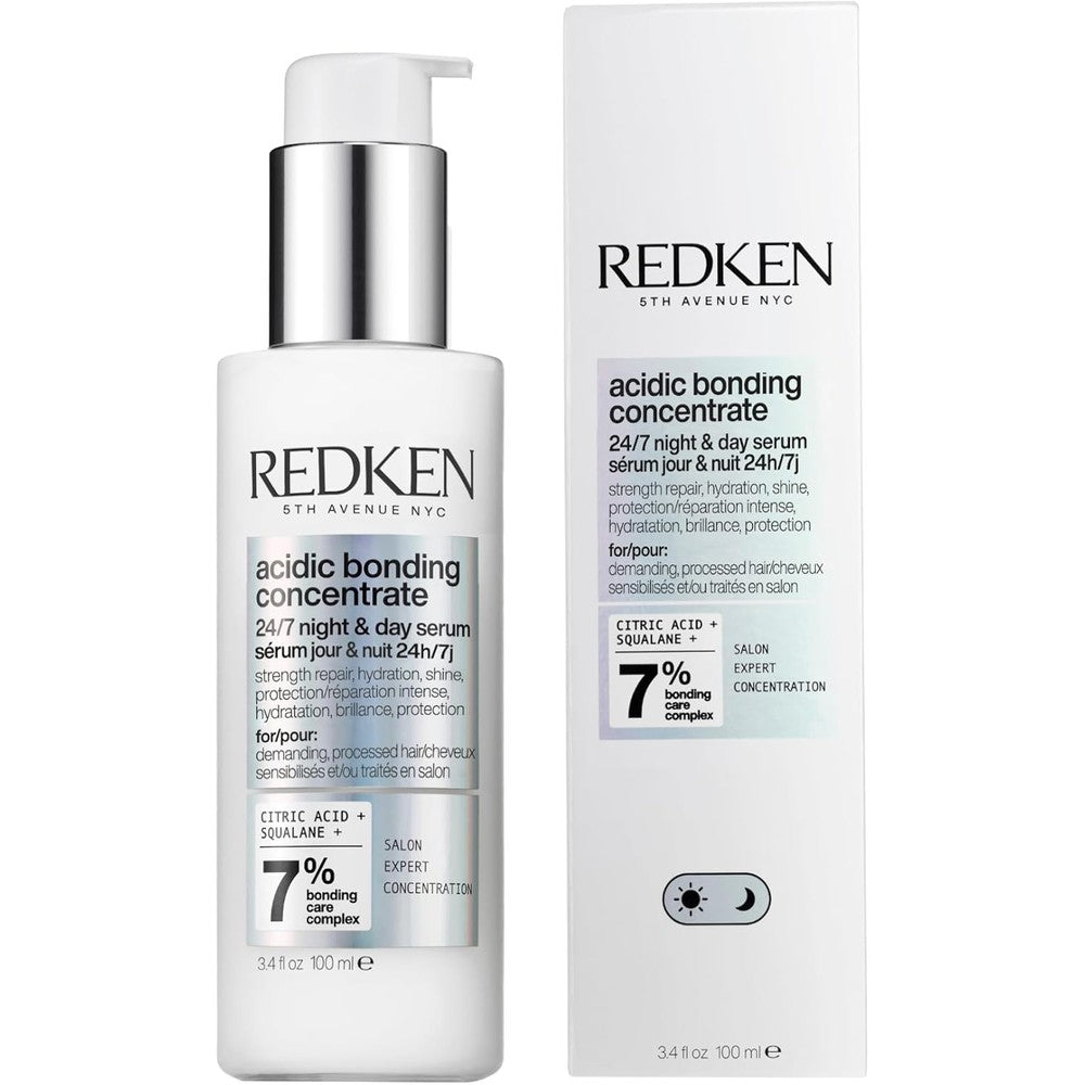 Redken Acidic Bonding Concentrate 24/7 Night and Day Serum front view bottle for bond repair.